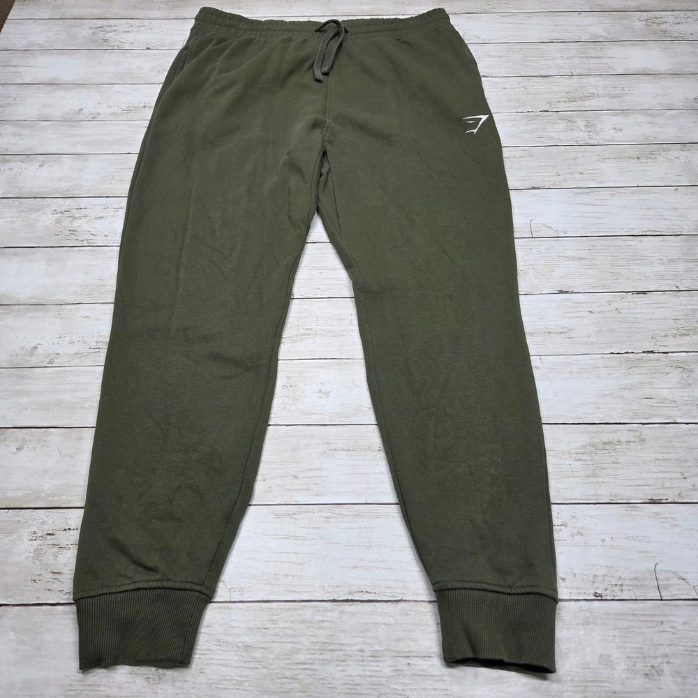 Gymshark Crest Joggers Sweatpants Men L Olive Green Tapered Fleece Activewear